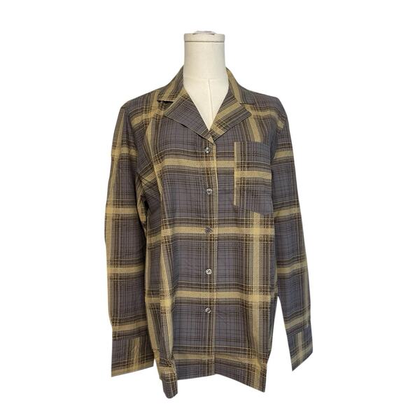 NWT WeWoreWhat Long Sleeve Pajama Top Women's Size Extra Small Tan Plaid Relaxed - Picture 1 of 8
